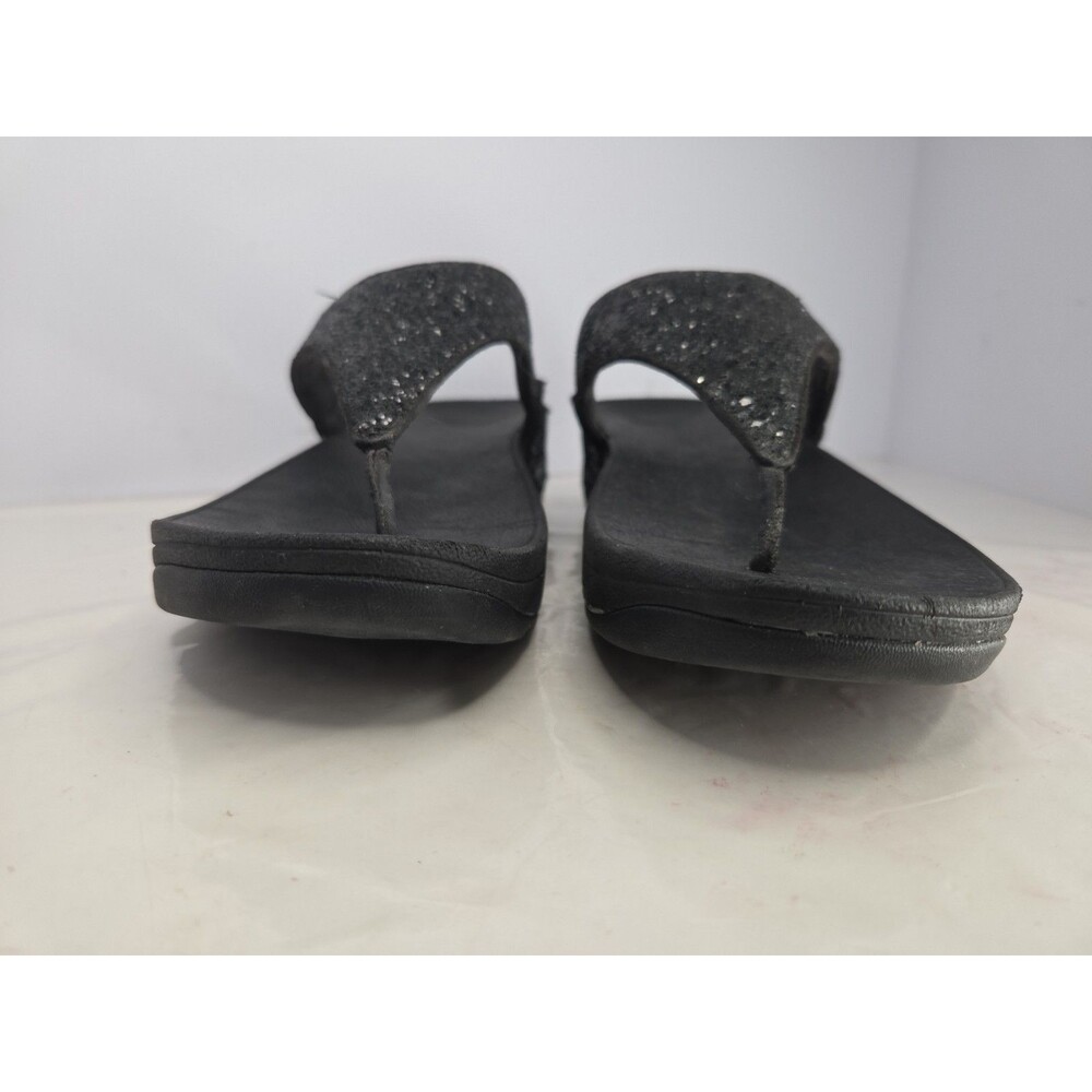 Fitflop LuLu Black Glitter Toe-Post Sandals Thong Platform Sz 8 Comfortable - Picture 2 of 8